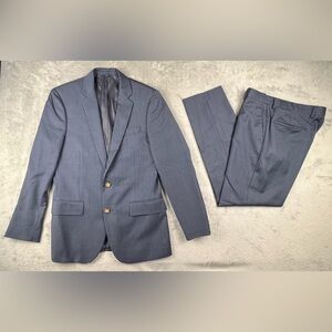 J Crew Thompson 2 Piece Wool Suit Blue Blazer Jacket 36S Pants 32x30